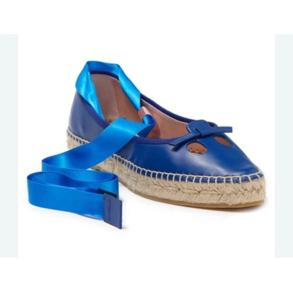 Marc Jacobs Mouse Espadrille Flats Womens 36 Blue Like New Satin Spain Ankle Tie